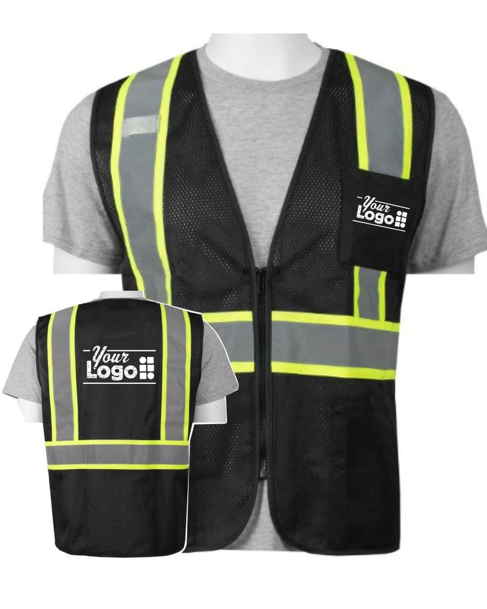 ERB Zip-Front Closure Hi-Visibility Mesh Custom Vest, color: Black