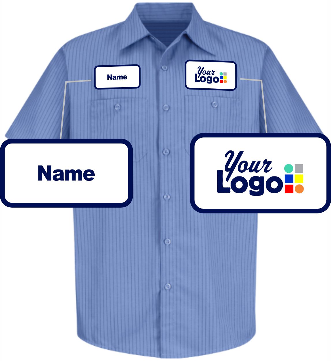 RedKap S/S Stripe Broadcloth Custom Work Shirt, color: Petrol Blue/Navy Stripe