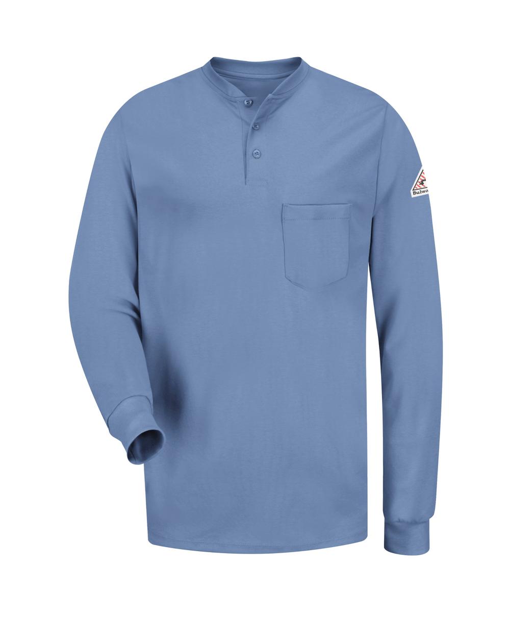 Bulwark L/S Tagless Henley Excel Flame Resistant T-Shirt, color: Light Blue