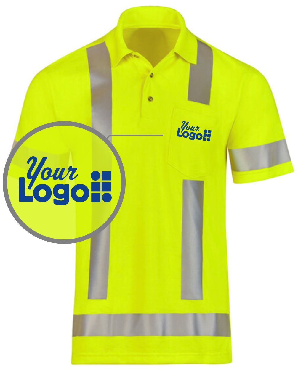 RedKap S/S Hi-Visibility Class-3 Performance Core Custom Golf Shirt, color: Yellow Lime