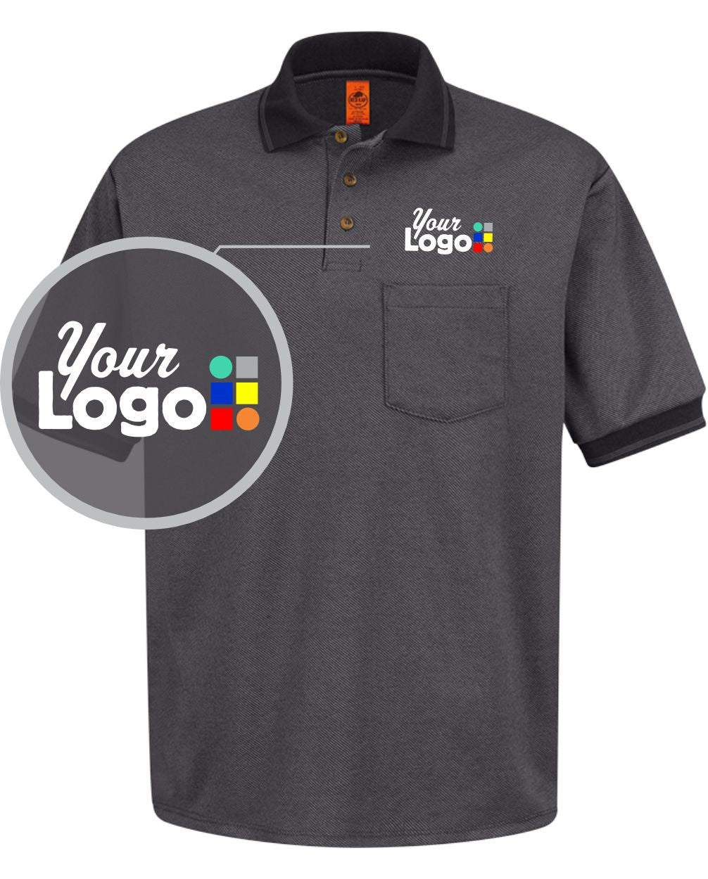 RedKap S/S Performance Knit Twill Custom Golf Shirt, color: Black/Charcoal