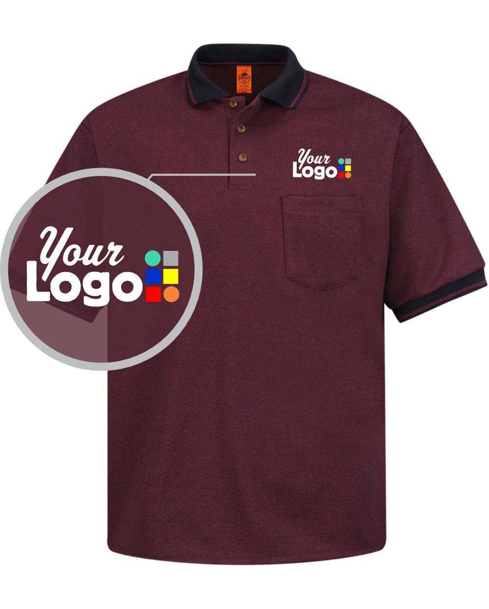 RedKap S/S Performance Knit Twill Custom Golf Shirt, color: Burgundy/Black