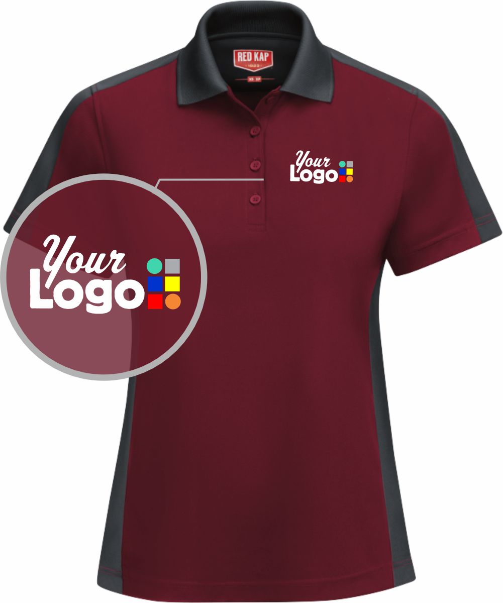 RedKap S/S Tone-Panel Custom Golf Shirt, color: Burgundy/Charcoal