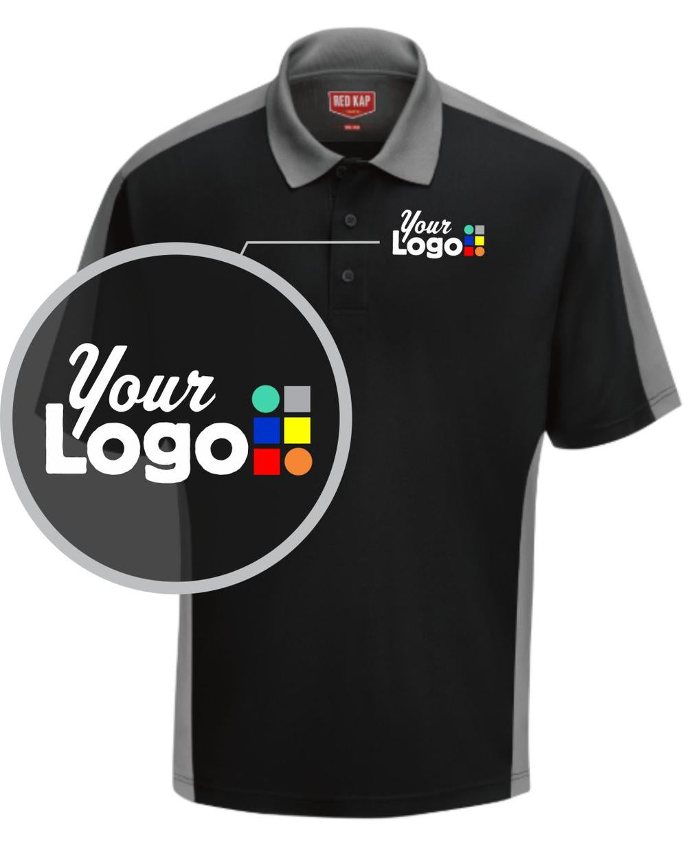 RedKap S/S Tone-Panel Custom Golf Shirt, color: Black/Grey