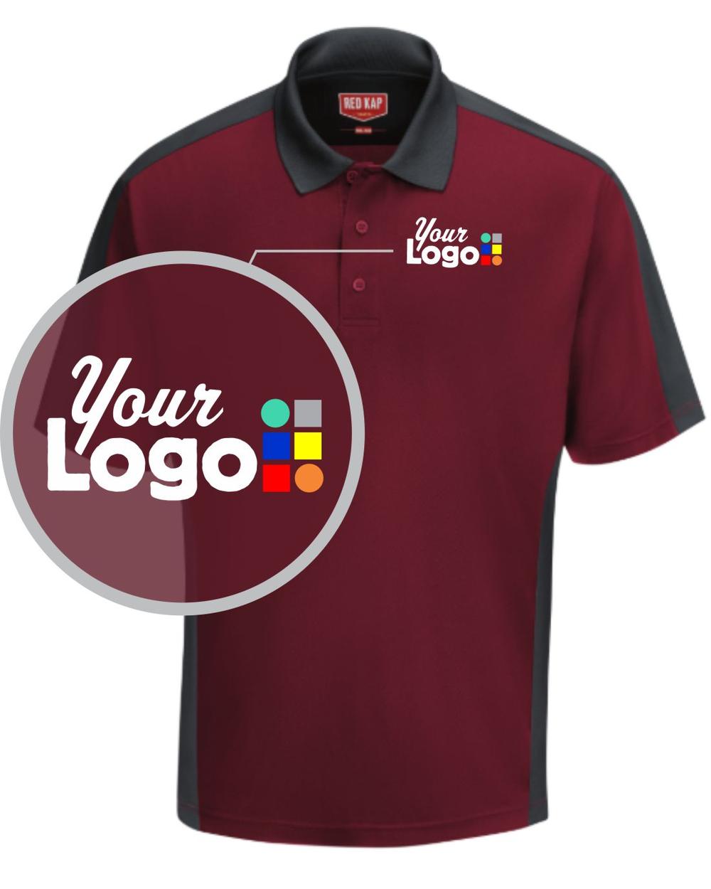 RedKap S/S Tone-Panel Custom Golf Shirt, color: Burgundy/Charcoal