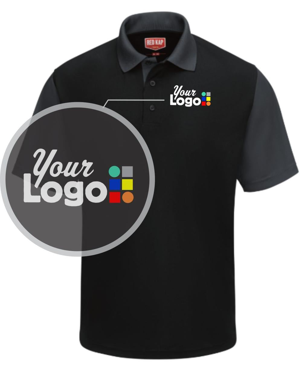 RedKap S/S ColorBlock Custom Golf Shirt, color: Black/Charcoal