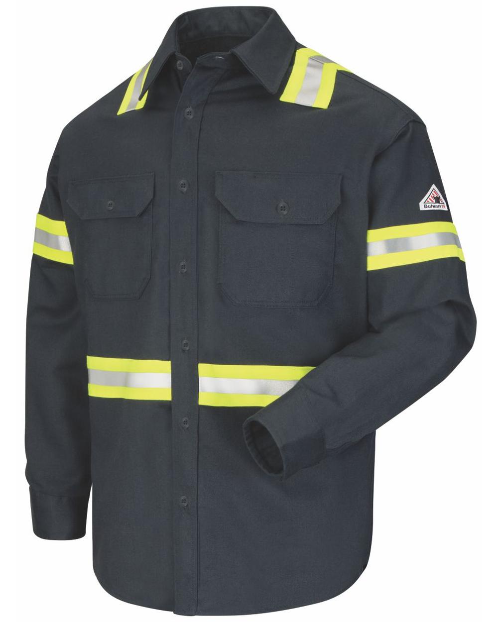 Bulwark L/S Hi-Visibility Uniform Flame Resistant Shirt, color: Navy