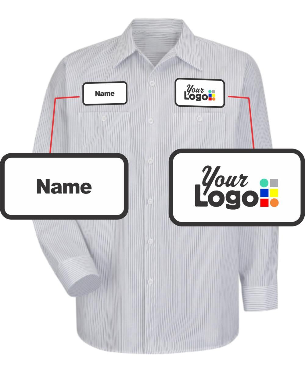 RedKap L/S Stripe Custom Work Shirt, color: White/Charcoal Stripe