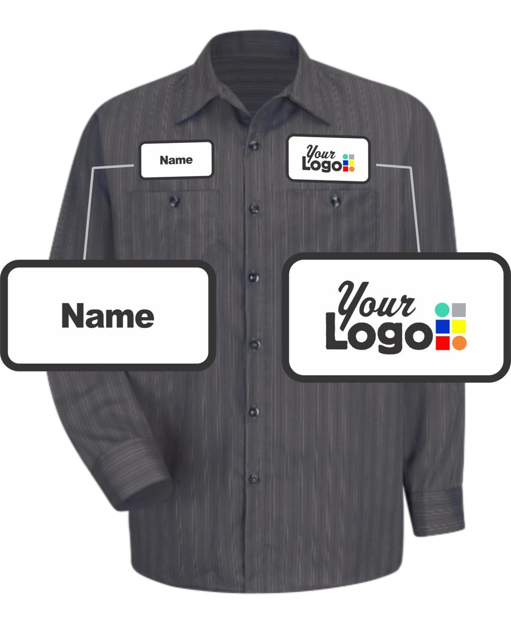 RedKap L/S Stripe Custom Work Shirt, color: Charcoal With Blue/White Stripe