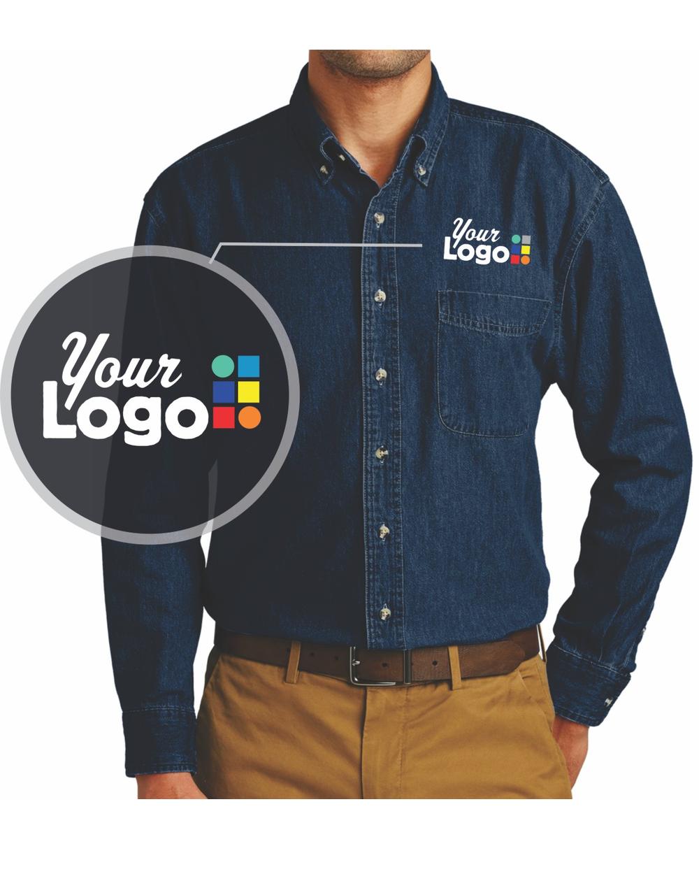Port & Company L/S Value Denim Custom Shirt, color: Ink Blue