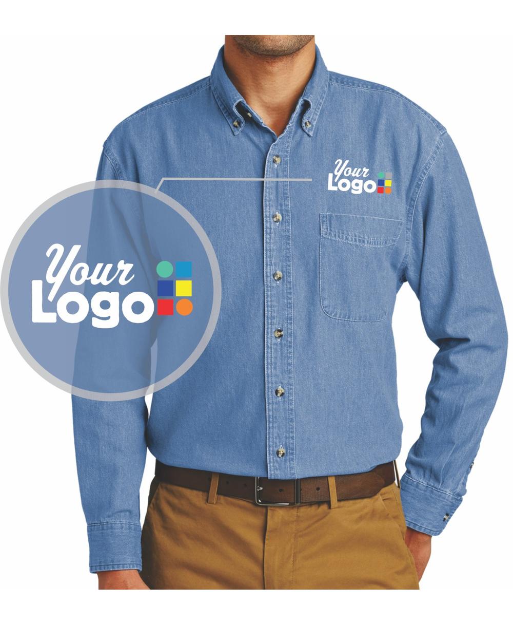 Port & Company L/S Value Denim Custom Shirt, color: Faded Blue