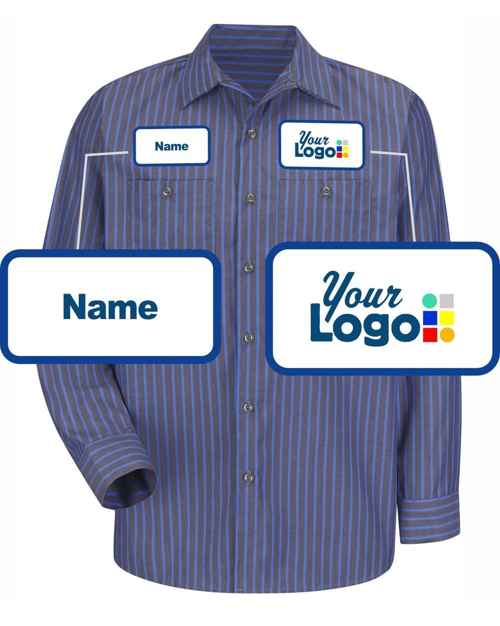 RedKap L/S Stripe Custom Work Shirt, color: Grey/Blue Stripe