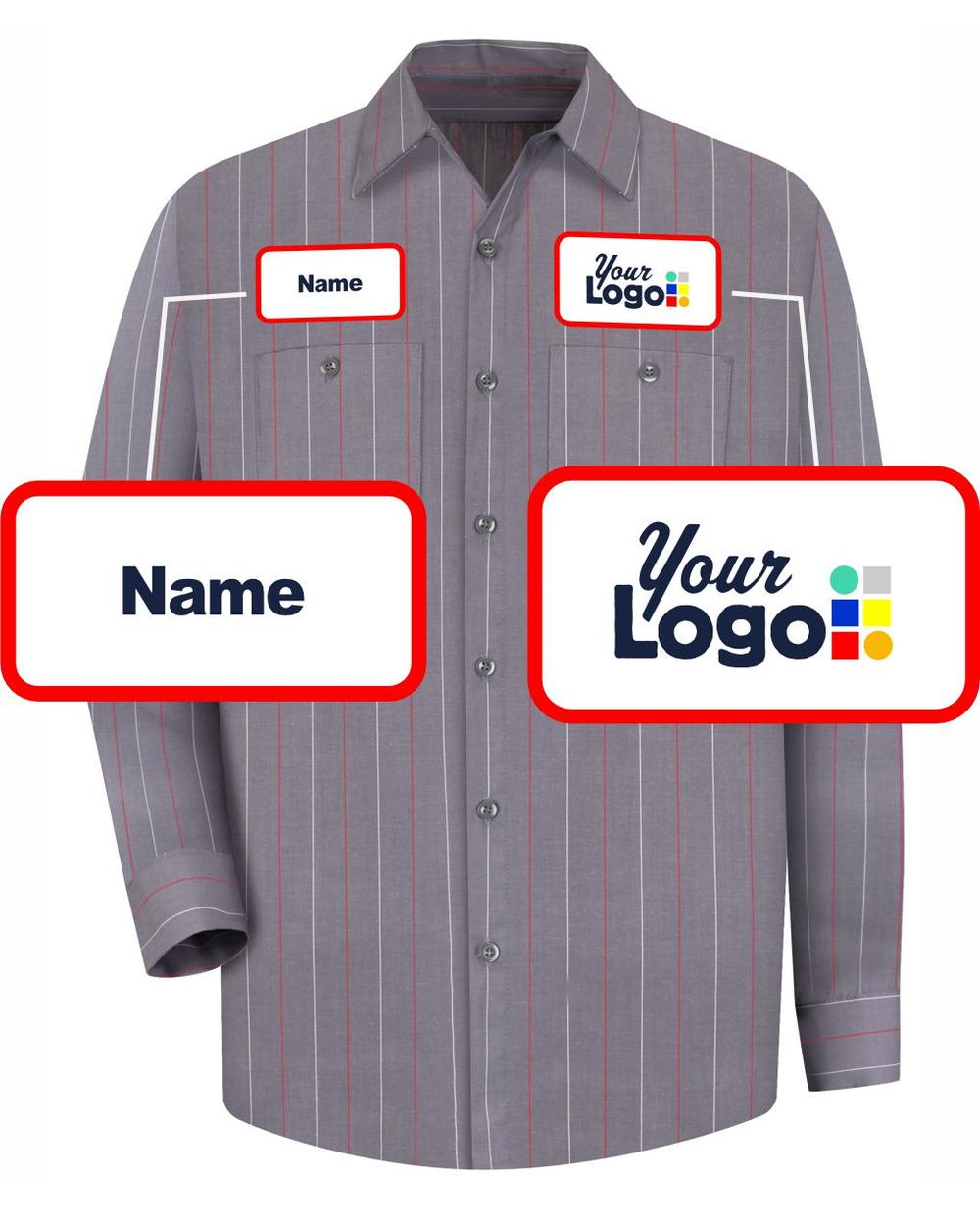 RedKap L/S Stripe Custom Work Shirt, color: Charcoal/Red/White Stripe