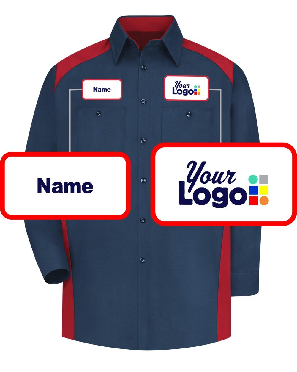 RedKap L/S Motorsports Custom Work Shirt, color: Navy/Red