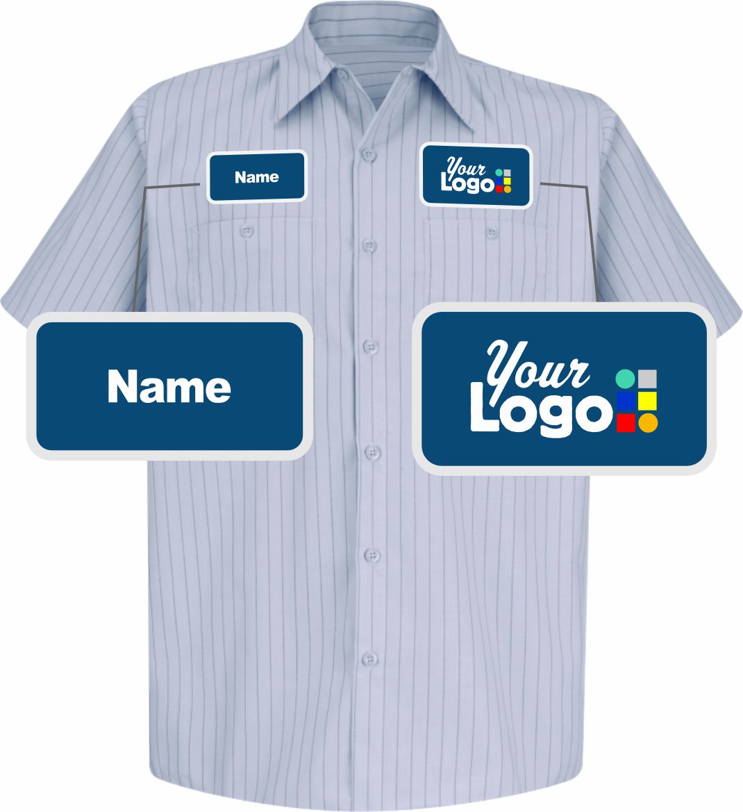 RedKap S/S Stripe Custom Work Shirt, color: Light Blue/Navy Stripe