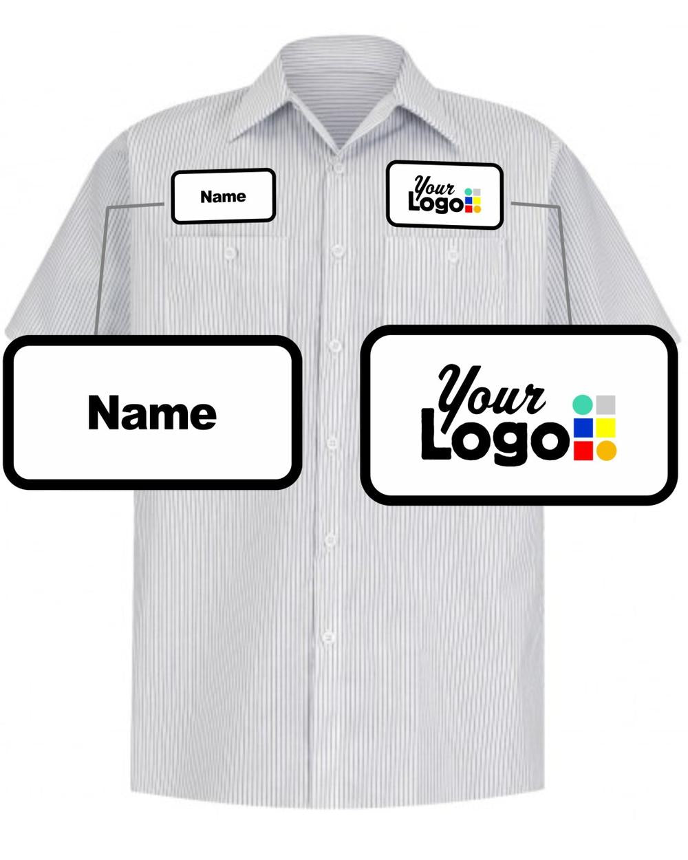 RedKap S/S Stripe Custom Work Shirt, color: White/Charcoal Stripe