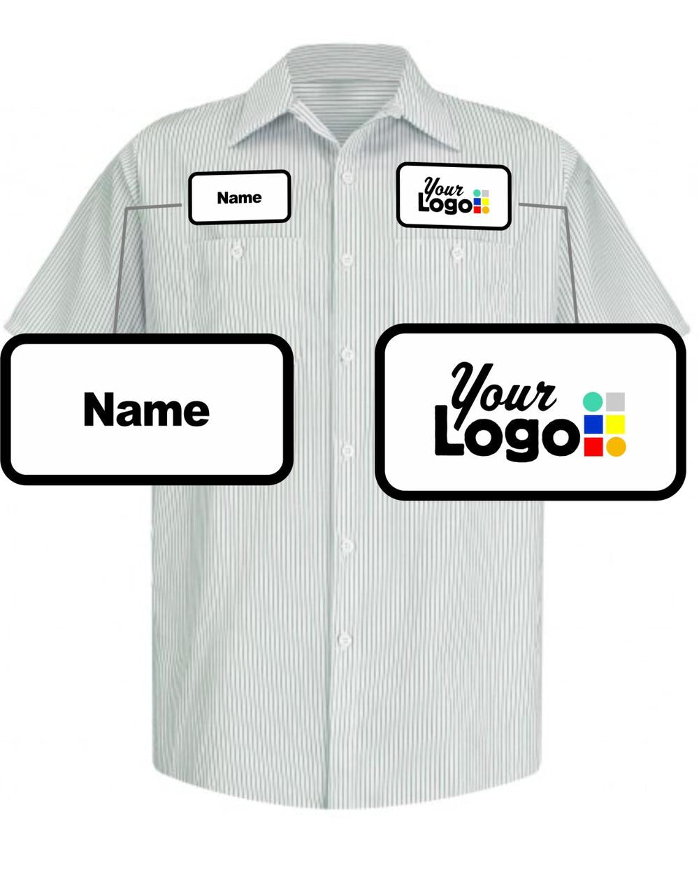 RedKap S/S Stripe Custom Work Shirt, color: White/Green Stripe