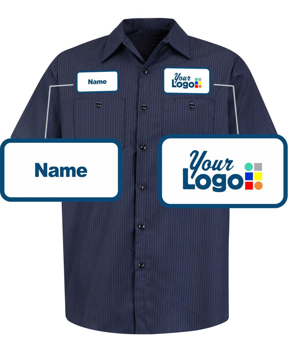 RedKap S/S DuraStripe Custom Work Shirt, color: Navy/Light Blue Twinstripe