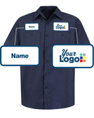 RedKap S/S DuraStripe Custom Work Shirt, color: Navy/Light Blue Twinstripe