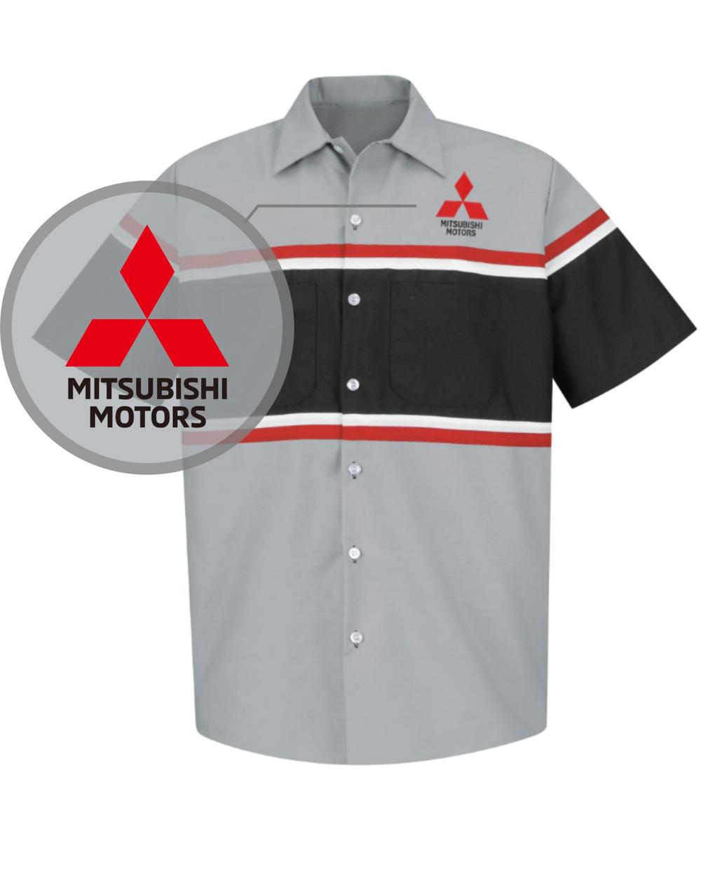 RedKap S/S Mitsubishi Technician Automotive Shirt, color: Grey/Black/Red