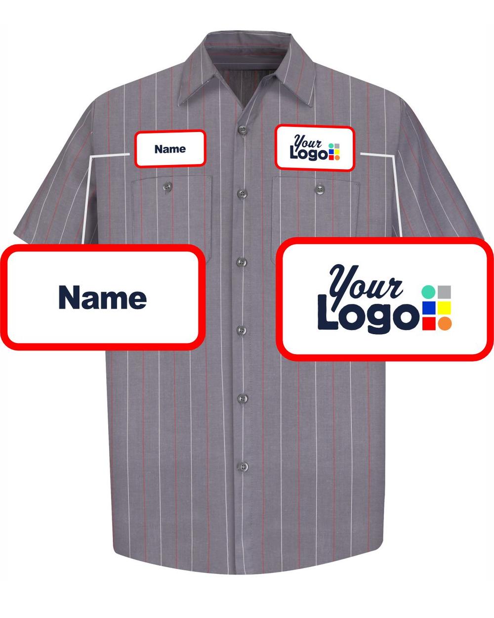 RedKap S/S Stripe Custom Work Shirt, color: Charcoal/Red/White Stripe