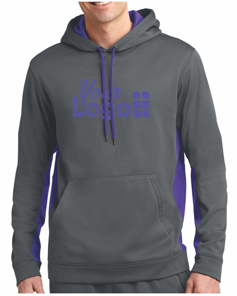 Sport-Tek ColorBlock Custom Hoodie, color: Dark Smoke Grey/Purple