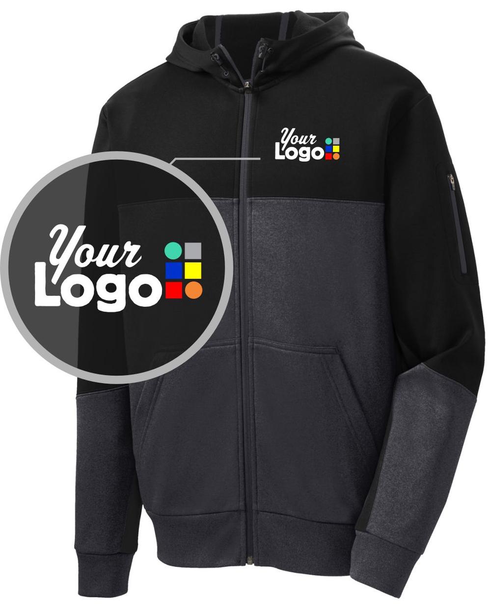 Sport-Tek Tech-Fleece ColorBlock Custom Hoodie, color: Black/Graphite Heather/Black