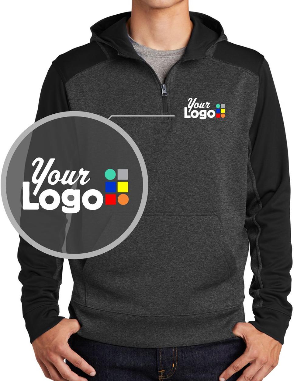 Sport-Tek Tech Fleece ColorBlock Custom Hoodie, color: Graphite Heather/Black