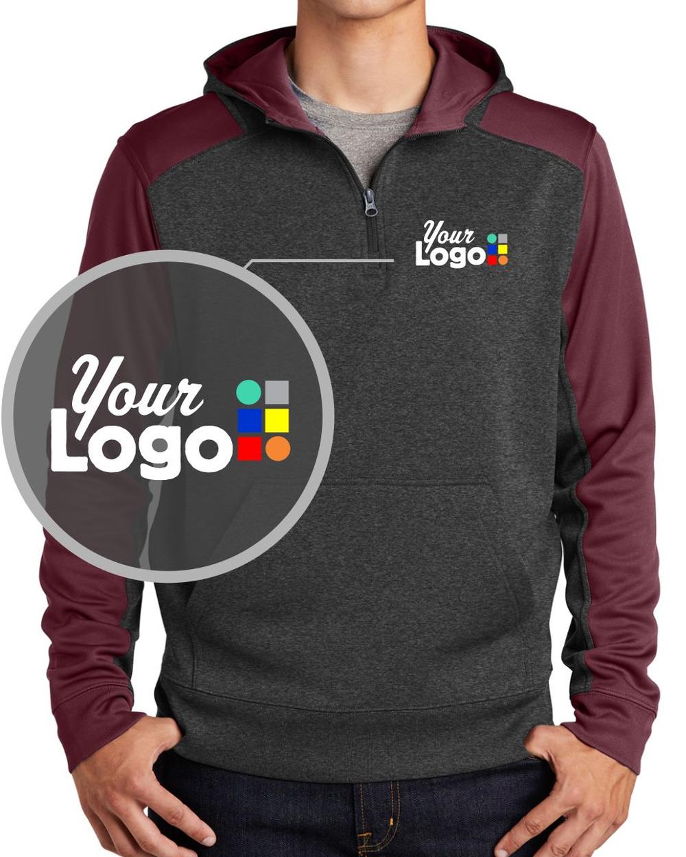 Sport-Tek Tech Fleece ColorBlock Custom Hoodie, color: Graphite Heather/Maroon