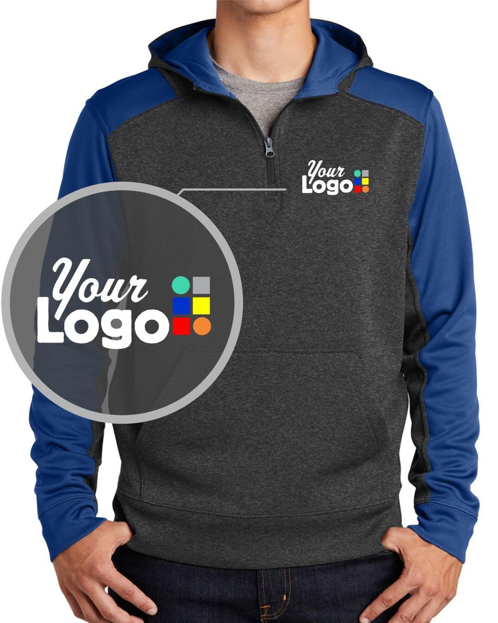 Sport-Tek Tech Fleece ColorBlock Custom Hoodie, color: Graphite Heather/True Royal