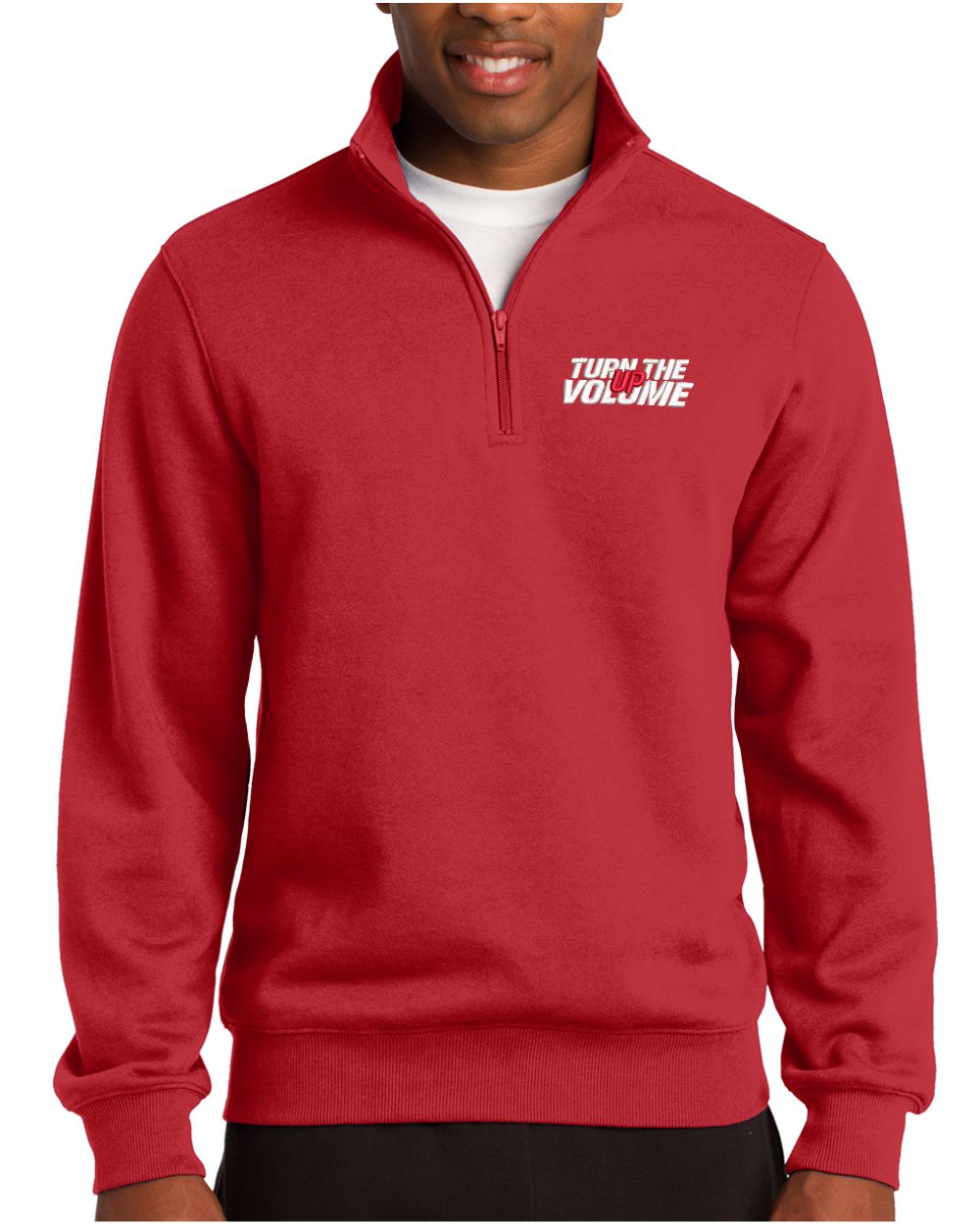 Sport-Tek 1/4 Zip Turn The Volume Up Sweatshirt, color: True Red