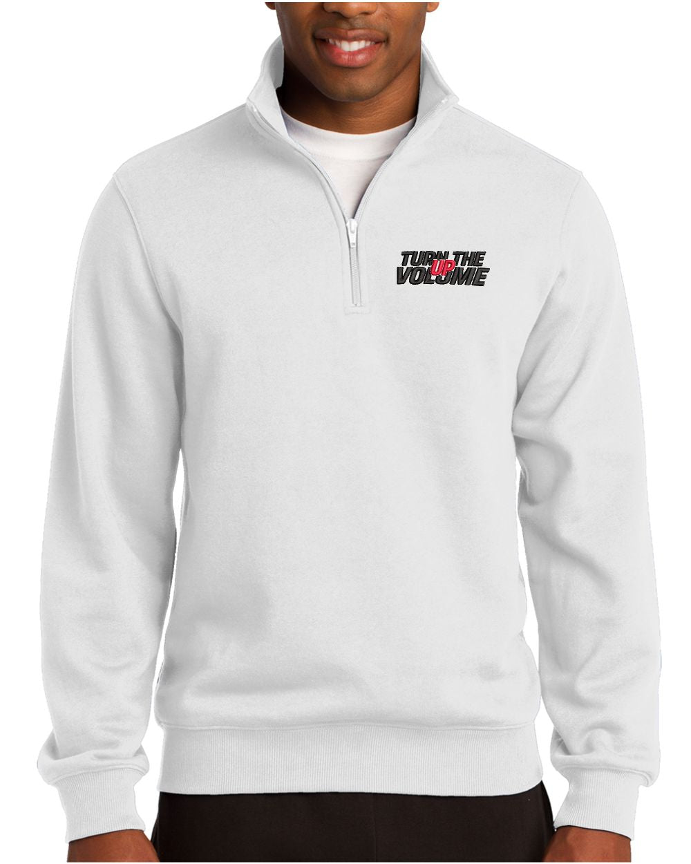 Sport-Tek 1/4 Zip Turn The Volume Up Sweatshirt, color: White