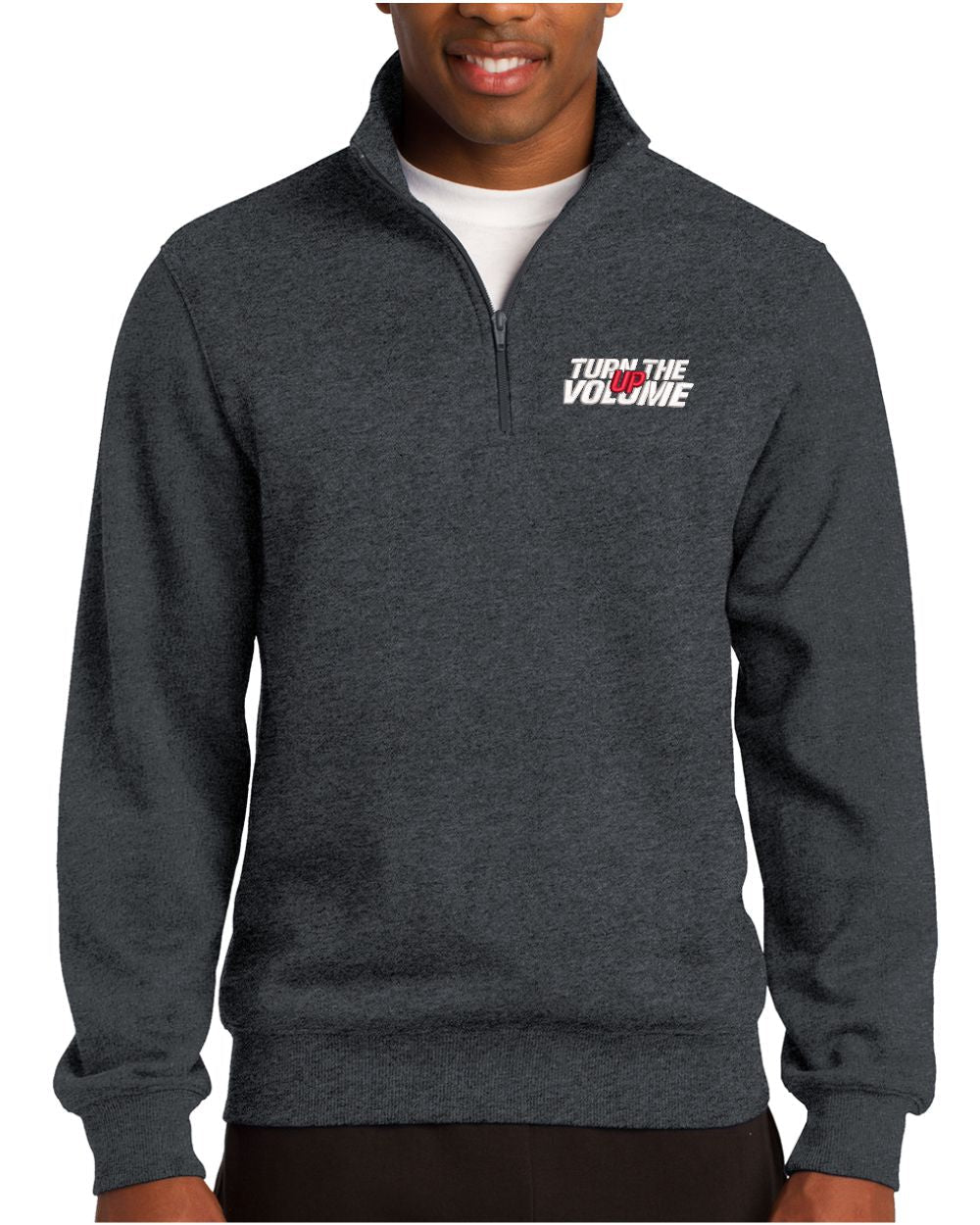 Sport-Tek 1/4 Zip Turn The Volume Up Sweatshirt, color: Graphite Heather
