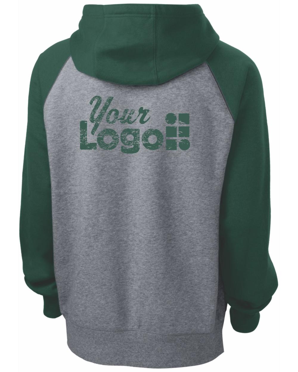 Sport-Tek Raglan ColorBlock Custom Hoodie, color: Forest Green/Vintage Heather
