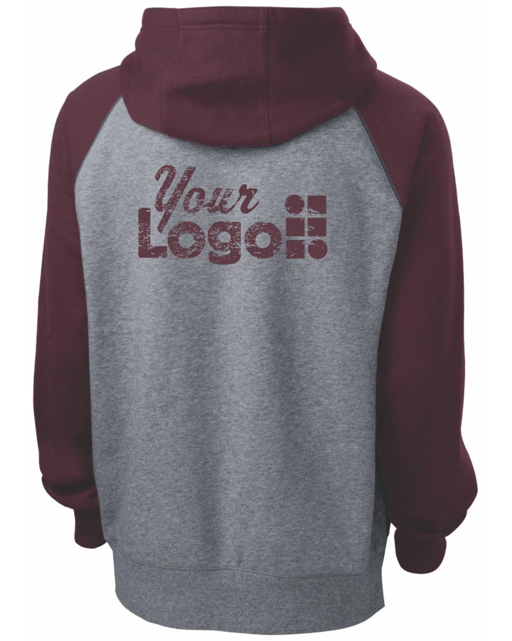 Sport-Tek Raglan ColorBlock Custom Hoodie, color: Maroon/Vintage Heather