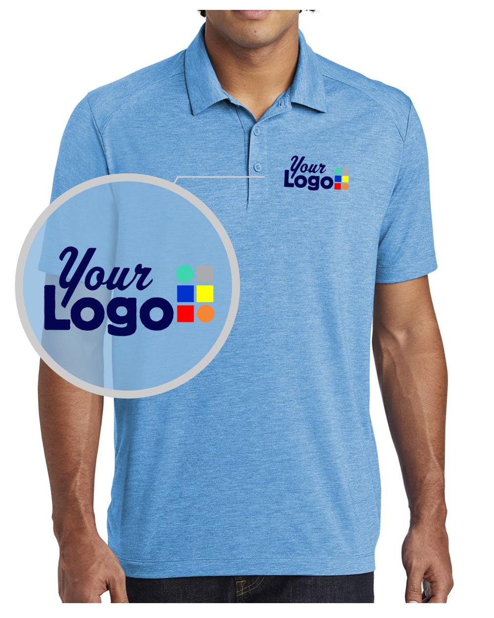 Sport-Tek S/S PosiCharge Tri-Blend Wicking Custom Golf Shirt, color: Pond Blue Heather