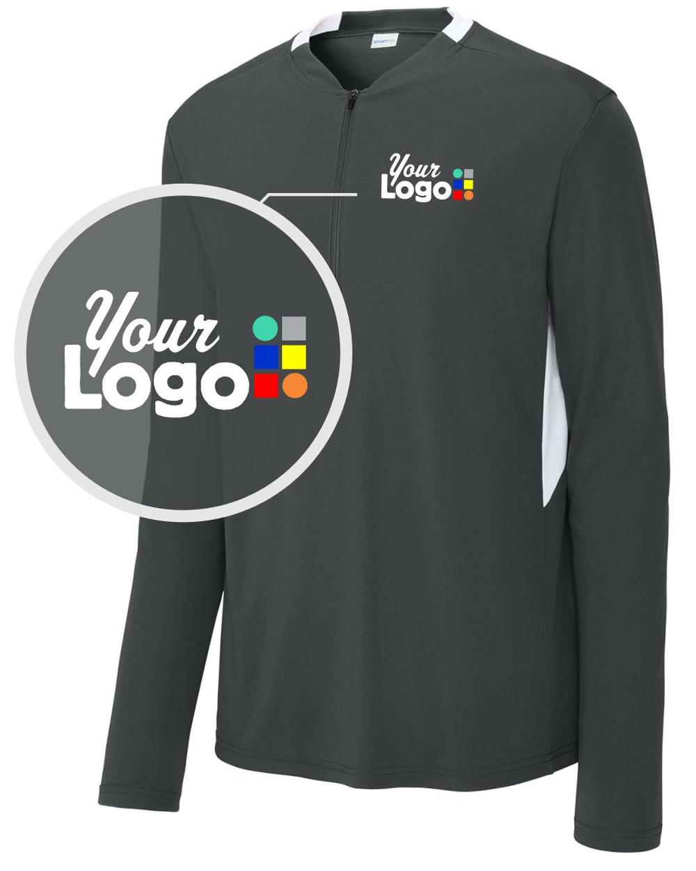 Sport-Tek Club 1/4 Zip Custom Pullover, color: Iron Grey/White