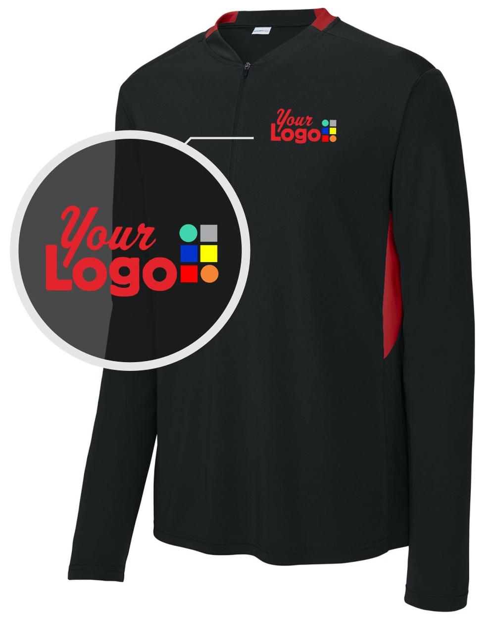 Sport-Tek Club 1/4 Zip Custom Pullover, color: Black/Deep Red