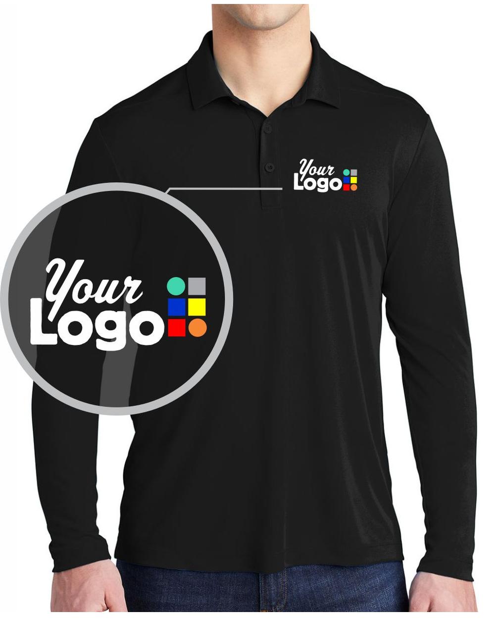 Sport-Tek L/S Posi-UV Pro Custom Golf Shirt, color: Black