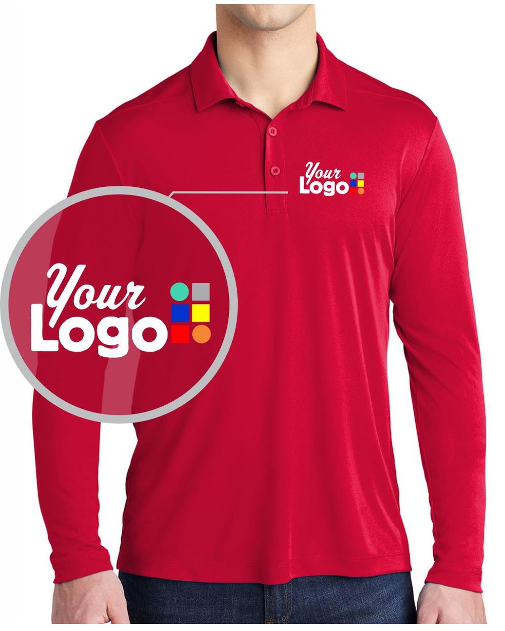 Sport-Tek L/S Posi-UV Pro Custom Golf Shirt, color: True Red