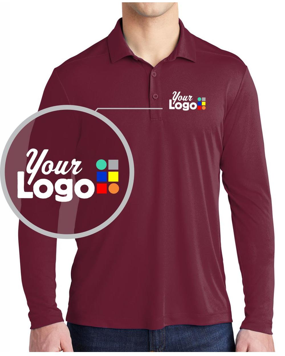 Sport-Tek L/S Posi-UV Pro Custom Golf Shirt, color: Cardinal