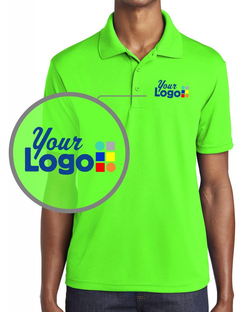 Sport-Tek S/S Posicharge Racermesh Custom Golf Shirt, color: Neon Green