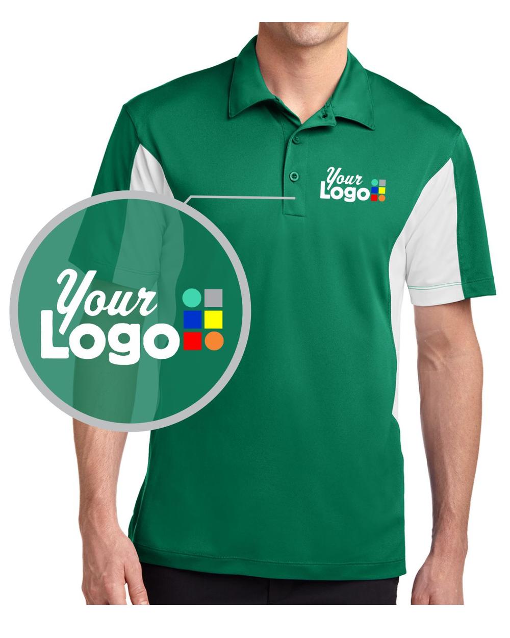 Sport-Tek S/S Side Blocked Micropique Wicking Custom Golf Shirt, color: Kelly Green/White