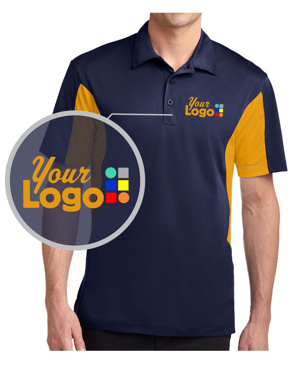 Sport-Tek S/S Side Blocked Micropique Wicking Custom Golf Shirt, color: True Navy/Gold