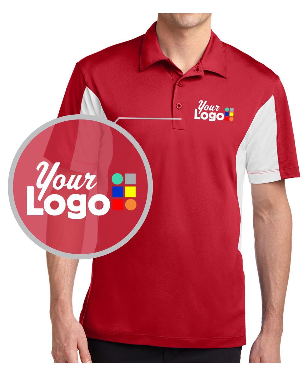 Sport-Tek S/S Side Blocked Micropique Wicking Custom Golf Shirt, color: True Red/White