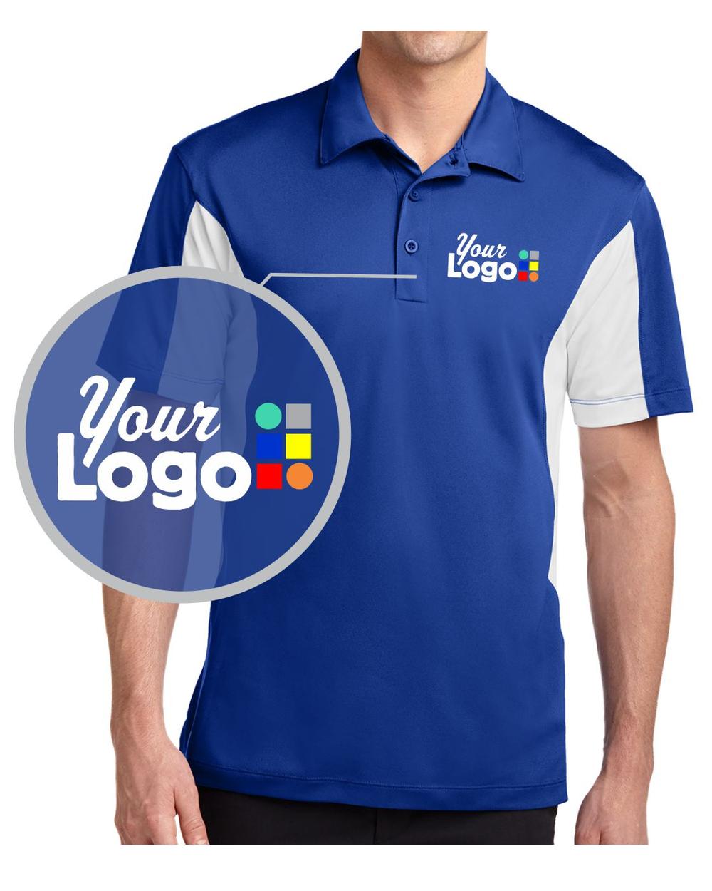 Sport-Tek S/S Side Blocked Micropique Wicking Custom Golf Shirt, color: True Royal/White