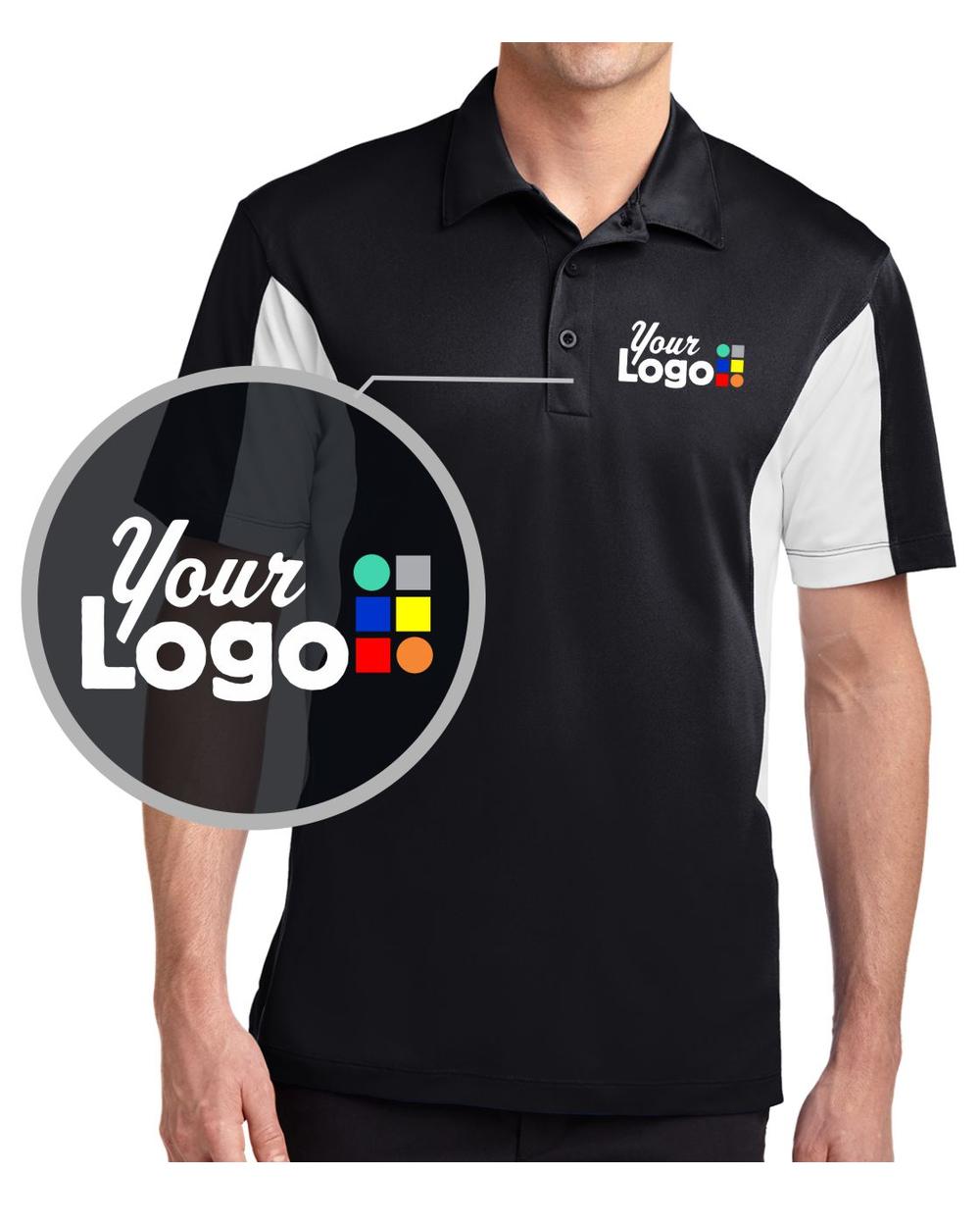 Sport-Tek S/S Side Blocked Micropique Wicking Custom Golf Shirt, color: Black/White