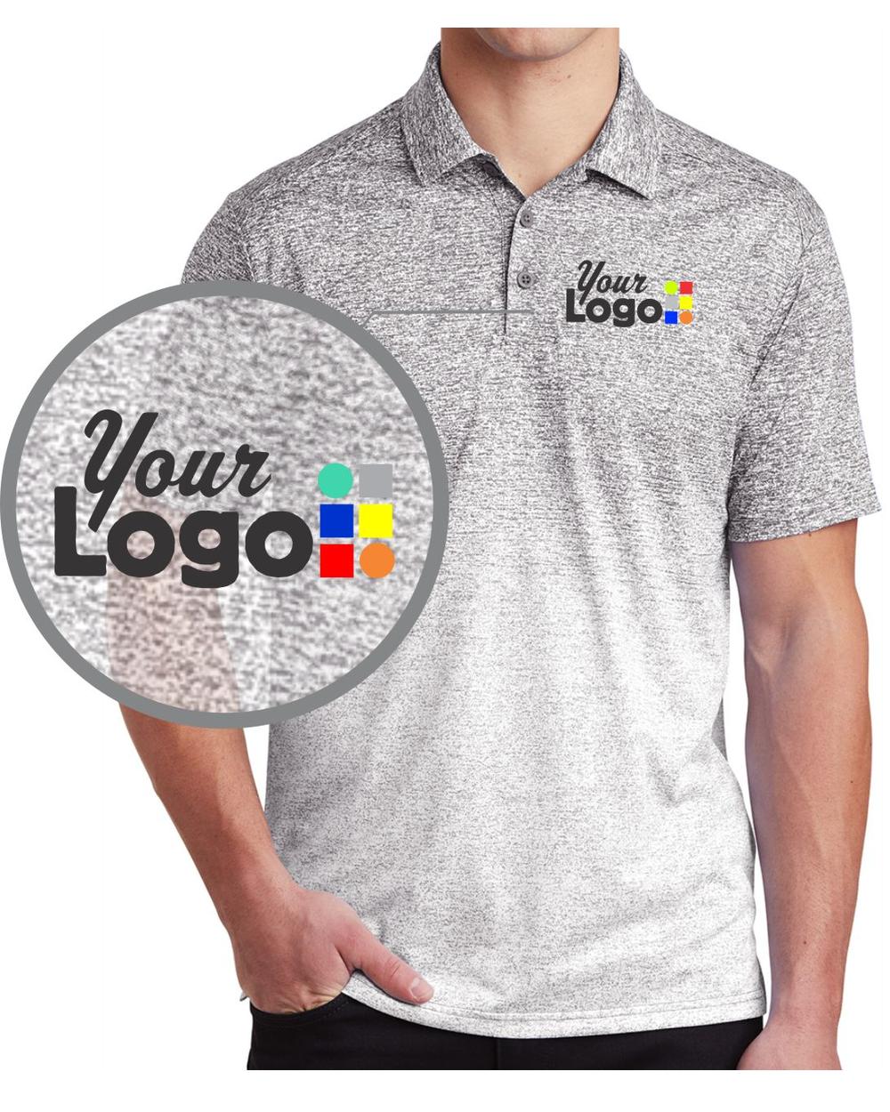 Sport-Tek S/S Ombre Heather Custom Golf Shirt, color: White/Graphite