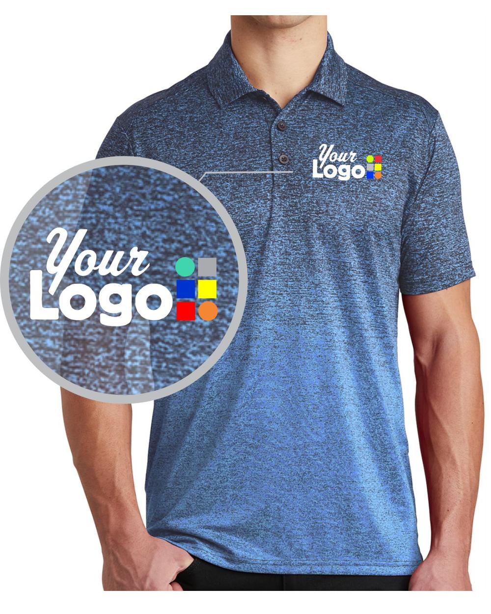 Sport-Tek S/S Ombre Heather Custom Golf Shirt, color: Carolina Blue/True Navy