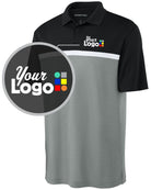 Sport-Tek S/S UV Micropique ColorBlock Custom Golf Shirt, color: Black/Grey Concrete Heather/White